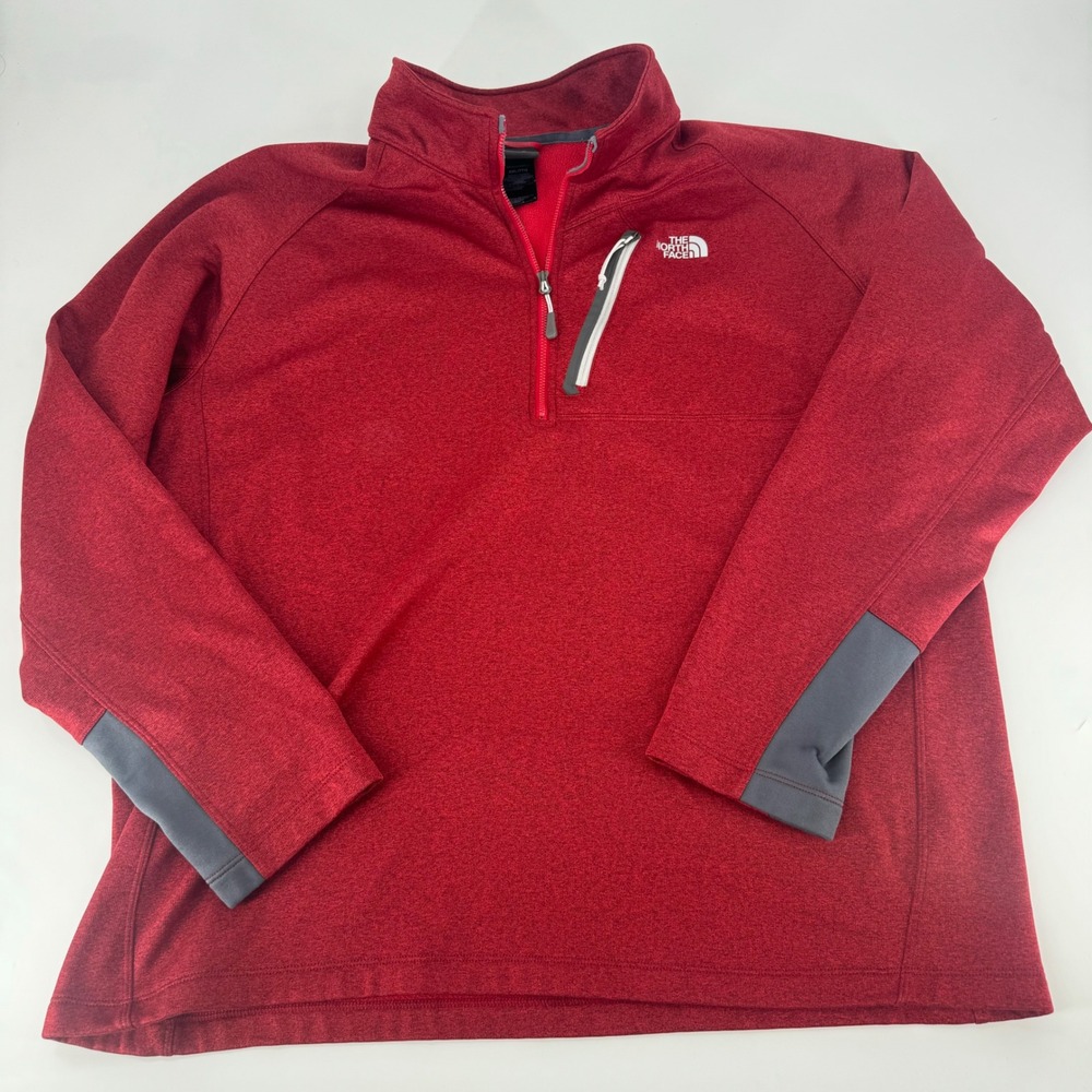 The North Face Mens XXL Red Heather Quarter Zip Fleece Pullover Jacket